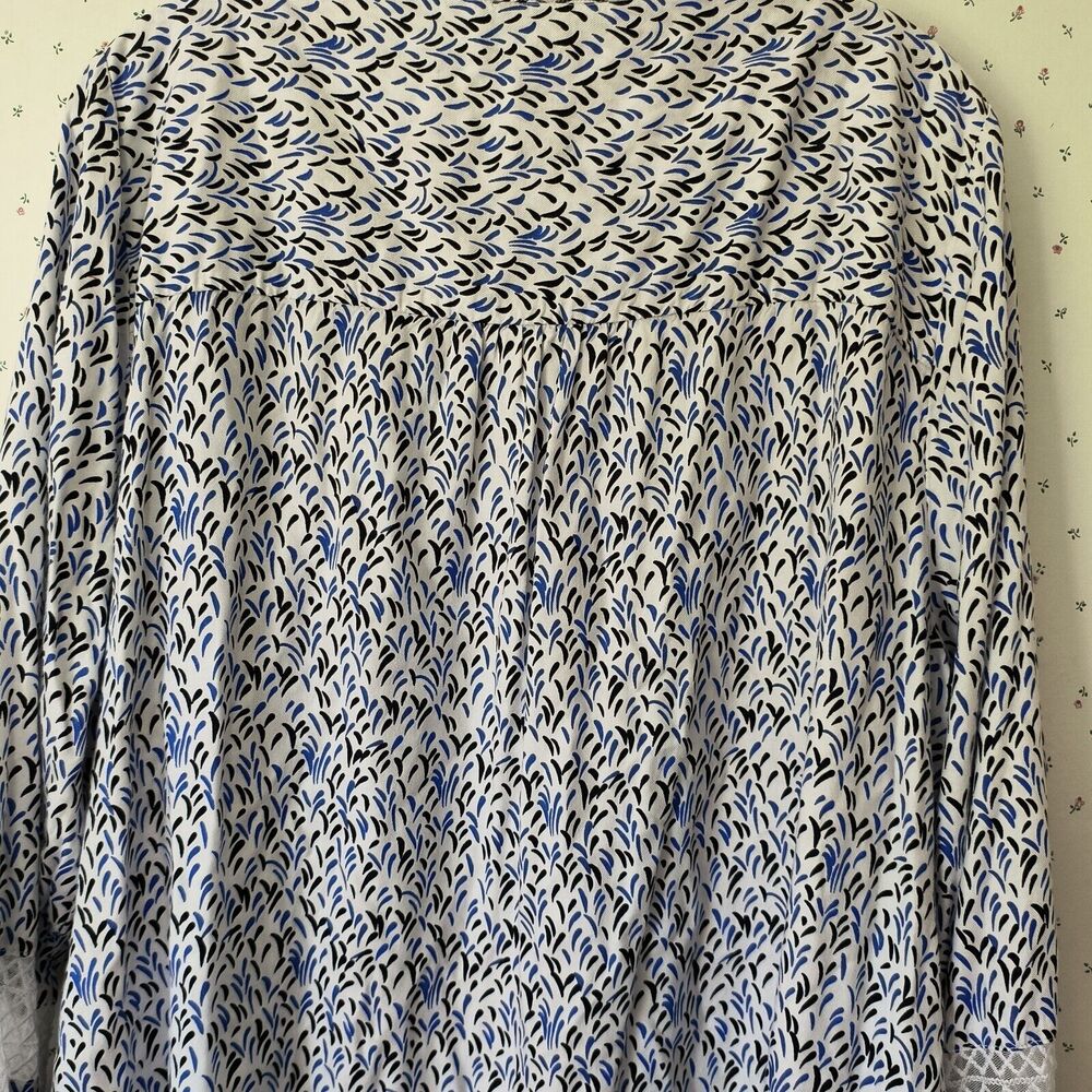 Lane Bryant Peasant Top Women 18/20 Black Blue White Print V Neck High Low Tunic - Picture 10 of 14
